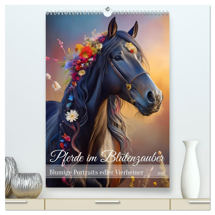Pferde im Blütenzauber – Blumige Portraits edler Vierbeiner (CALVENDO Premium Wandkalender 2027)