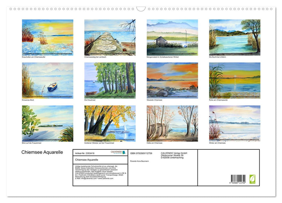 Chiemsee Aquarelle (CALVENDO Wandkalender 2027)