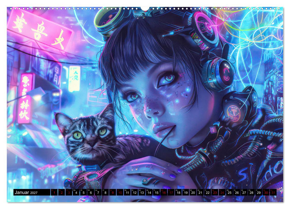 Cyberpunk - Hochtechnisierte Neonwelt (CALVENDO Premium Wandkalender 2027)