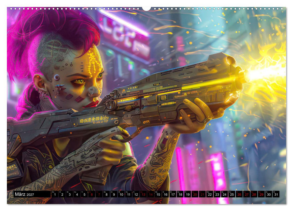 Cyberpunk - Hochtechnisierte Neonwelt (CALVENDO Premium Wandkalender 2027)