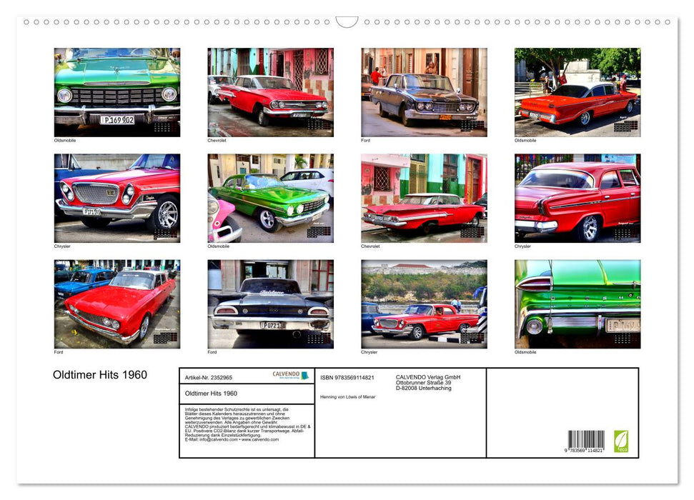 Oldtimer Hits 1960 (CALVENDO Wandkalender 2027)