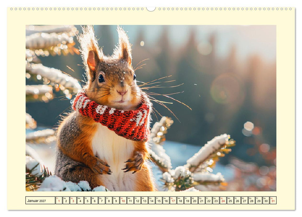 Hörnchen-Mode in der Natur. Niedliche Eichhörnchen auf trendiger Mission (CALVENDO Premium Wandkalender 2027)