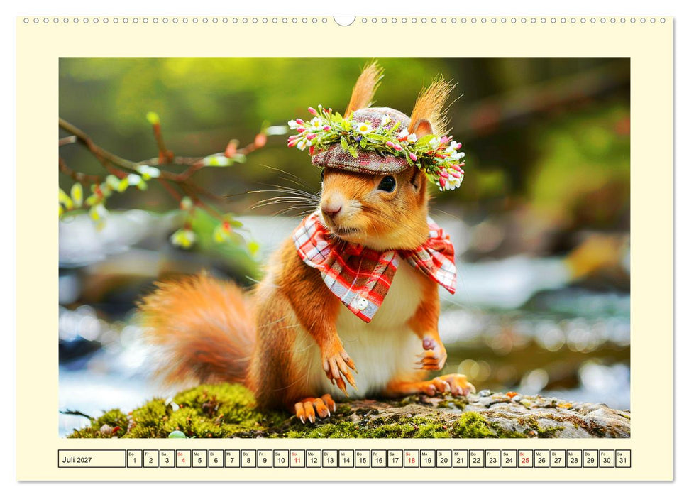 Hörnchen-Mode in der Natur. Niedliche Eichhörnchen auf trendiger Mission (CALVENDO Premium Wandkalender 2027)