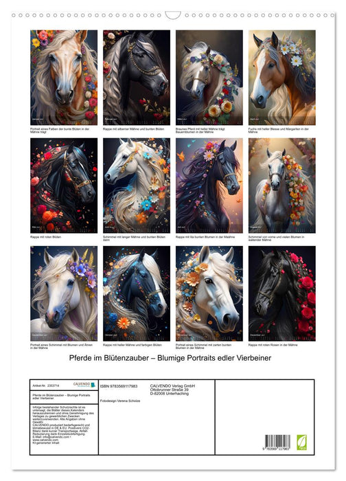 Pferde im Blütenzauber – Blumige Portraits edler Vierbeiner (CALVENDO Wandkalender 2027)