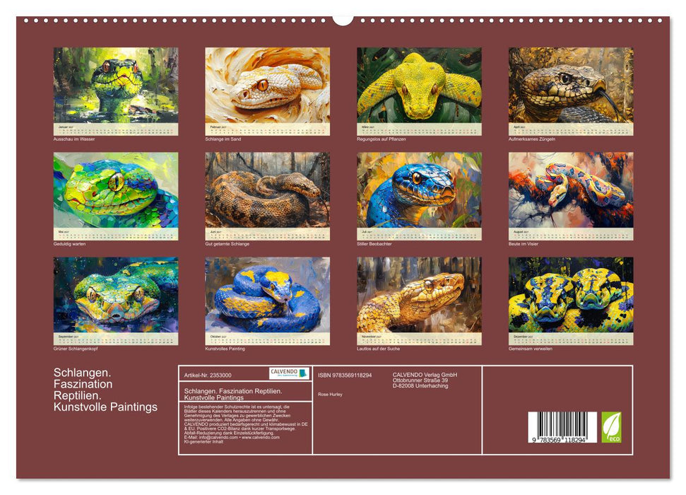 Schlangen. Faszination Reptilien. Kunstvolle Paintings (CALVENDO Premium Wandkalender 2027)