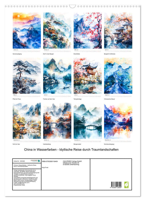 China in Wasserfarben - Idyllische Reise durch Traumlandschaften (CALVENDO Wandkalender 2027)