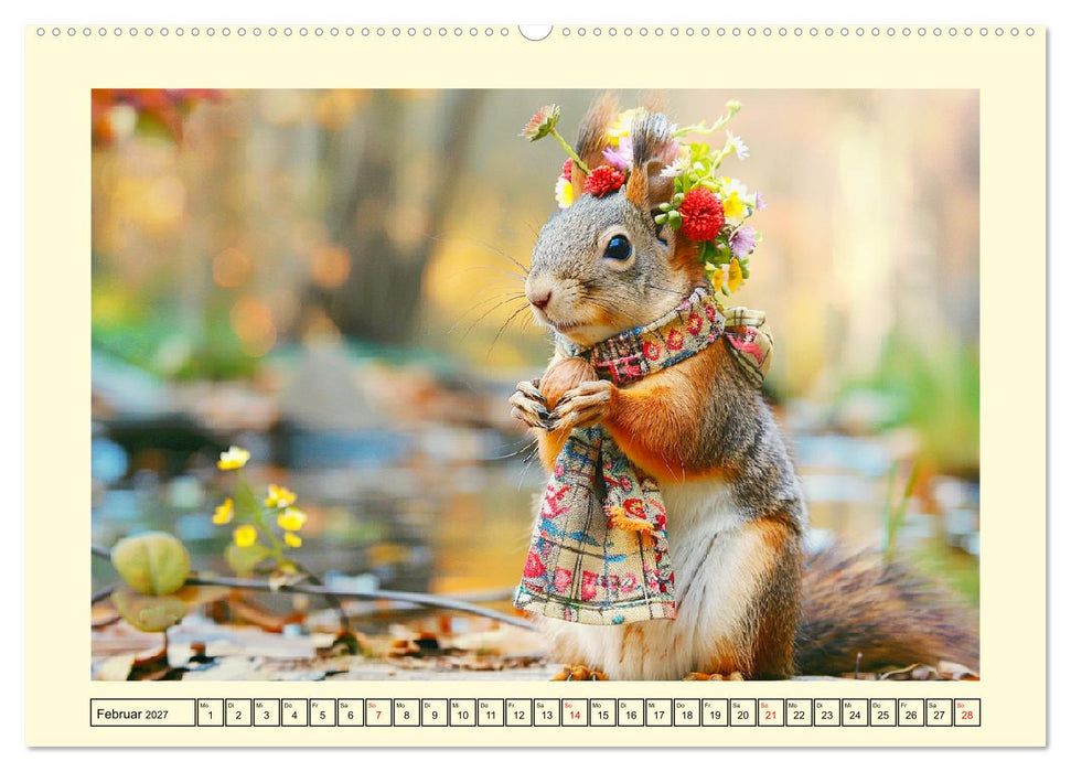 Hörnchen-Mode in der Natur. Niedliche Eichhörnchen auf trendiger Mission (CALVENDO Wandkalender 2027)