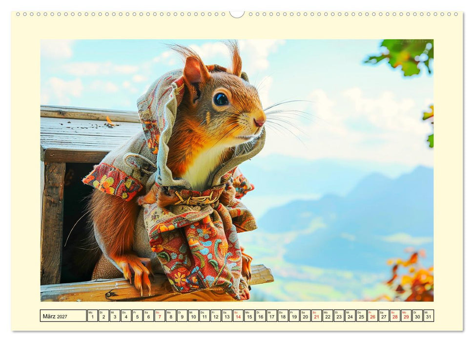 Hörnchen-Mode in der Natur. Niedliche Eichhörnchen auf trendiger Mission (CALVENDO Wandkalender 2027)