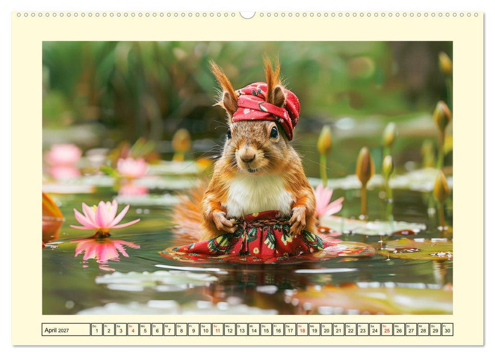 Hörnchen-Mode in der Natur. Niedliche Eichhörnchen auf trendiger Mission (CALVENDO Wandkalender 2027)