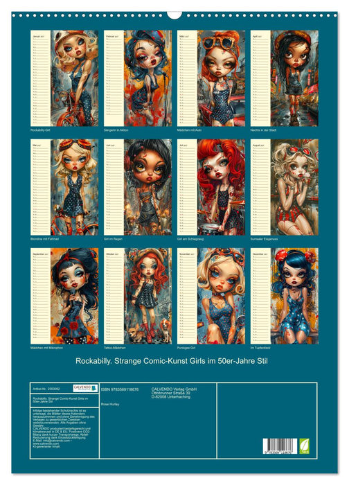 Rockabilly. Strange Comic-Kunst Girls im 50er-Jahre Stil (CALVENDO Wandkalender 2027)