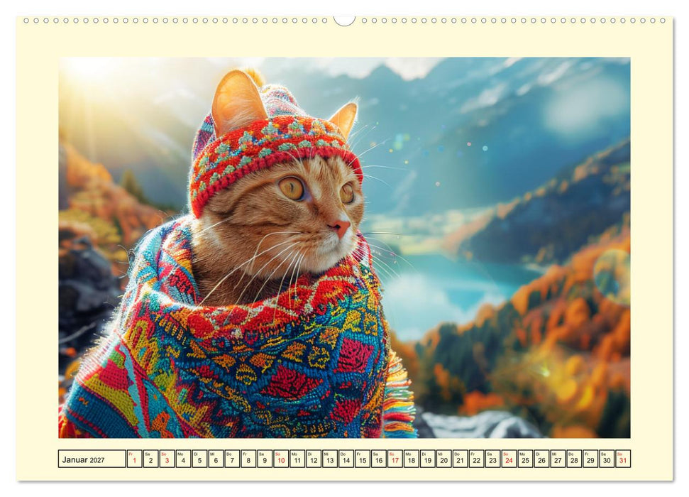 Katzen-Divas beim alpinen Fotoshoot. Extravagante Katzenmode (CALVENDO Wandkalender 2027)