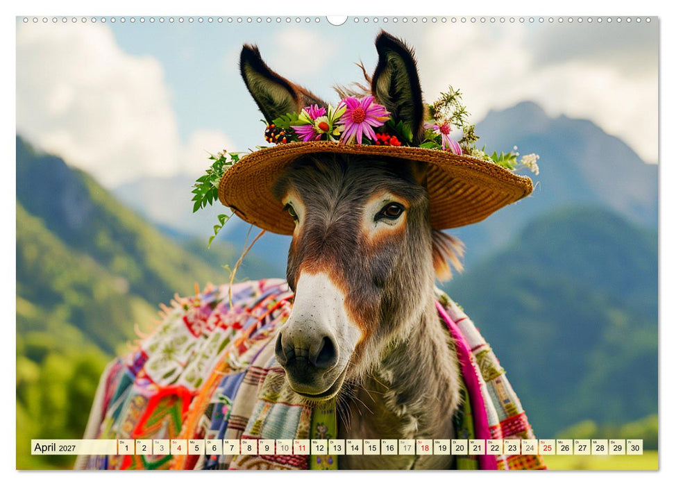 Esel mit Hut! Blumige Eleganz für ein modisches Märchen (CALVENDO Wandkalender 2027)