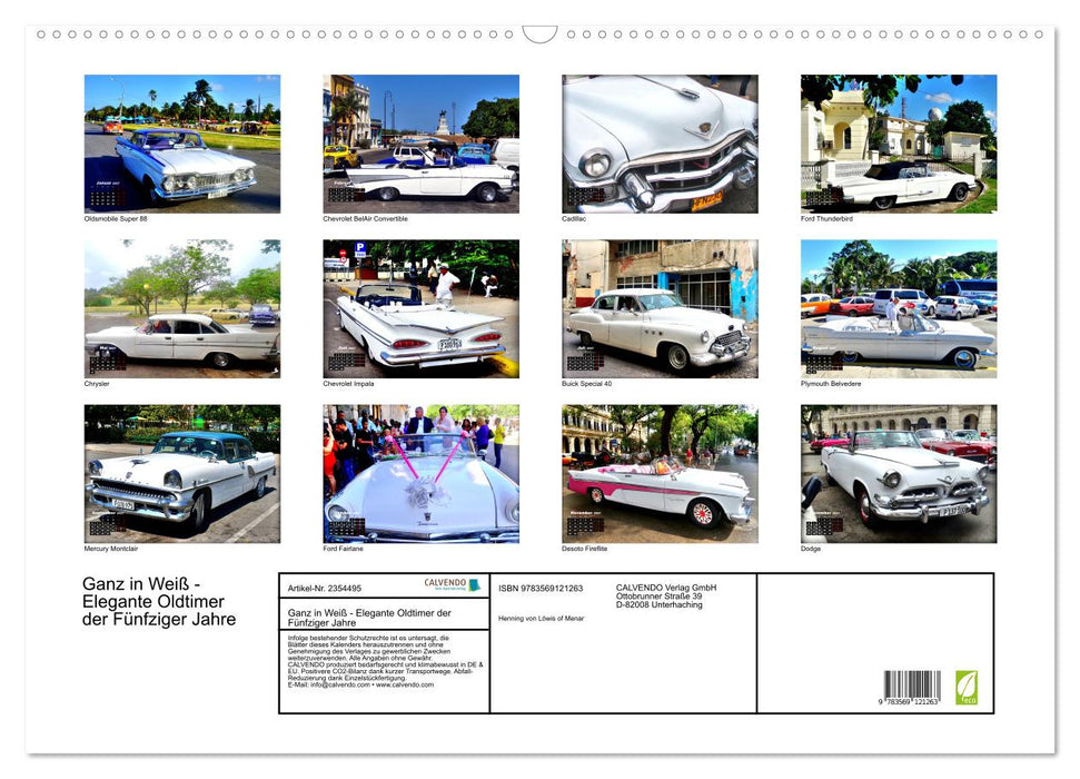 Ganz in Weiß - Elegante Oldtimer der Fünfziger Jahre (CALVENDO Wandkalender 2027)