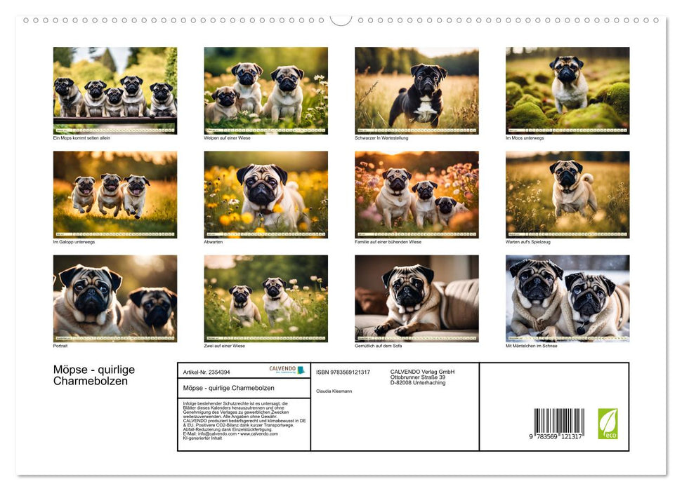 Möpse - quirlige Charmebolzen (CALVENDO Premium Wandkalender 2027)