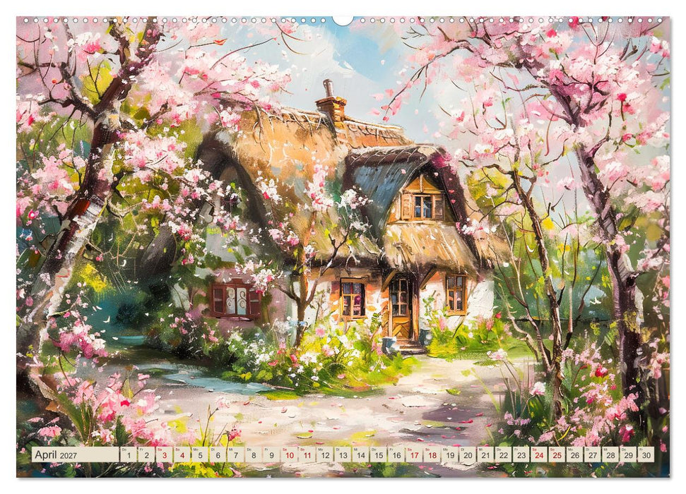 Kleine Cottages - Romantische Fantasiehäuschen (CALVENDO Premium Wandkalender 2027)