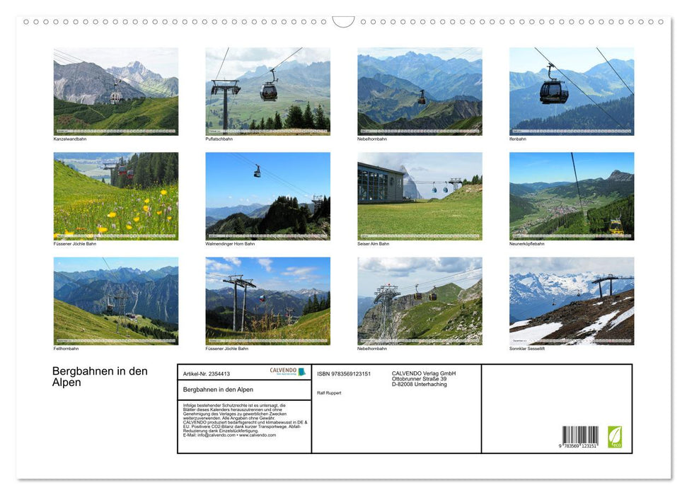 Bergbahnen in den Alpen (CALVENDO Wandkalender 2027)