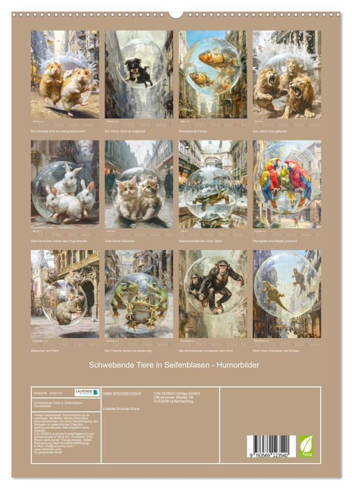 Schwebende Tiere in Seifenblasen - Humorbilder (CALVENDO Premium Wandkalender 2027)