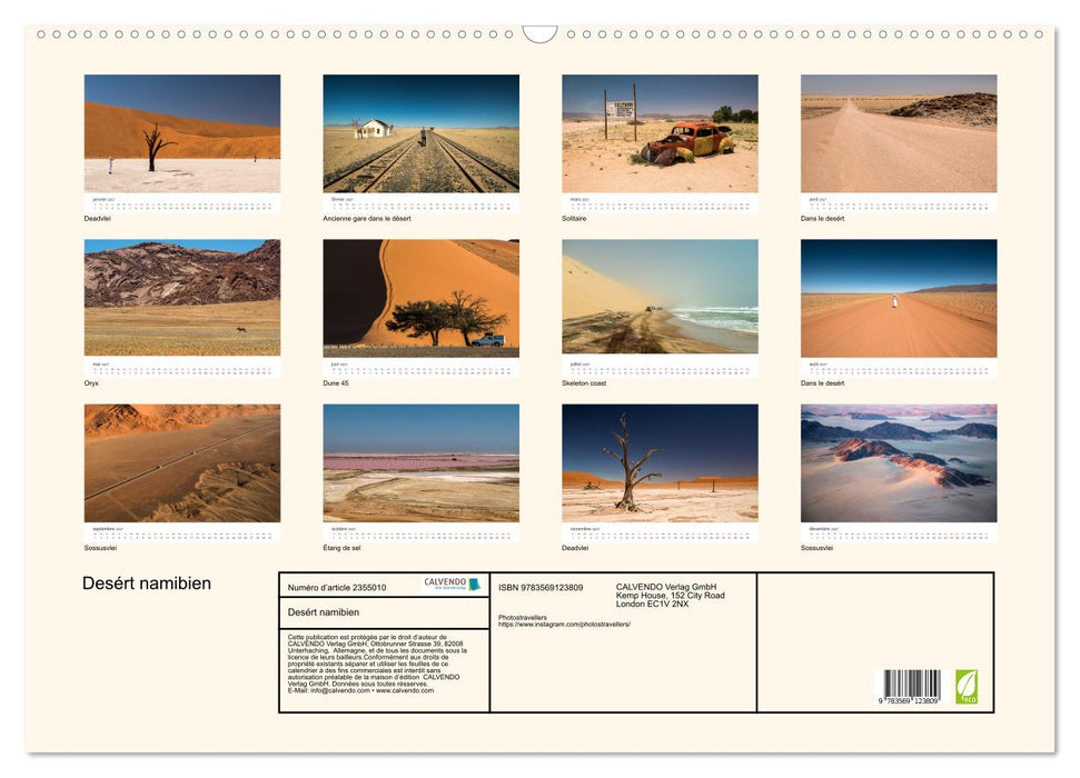Desért namibien (CALVENDO Calendrier mensuel 2027)