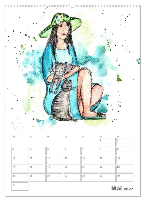 Meine zwei Samtpfötchen und Ich - Bezaubernde Aquarelle einer große Liebe (CALVENDO Wandkalender 2027)