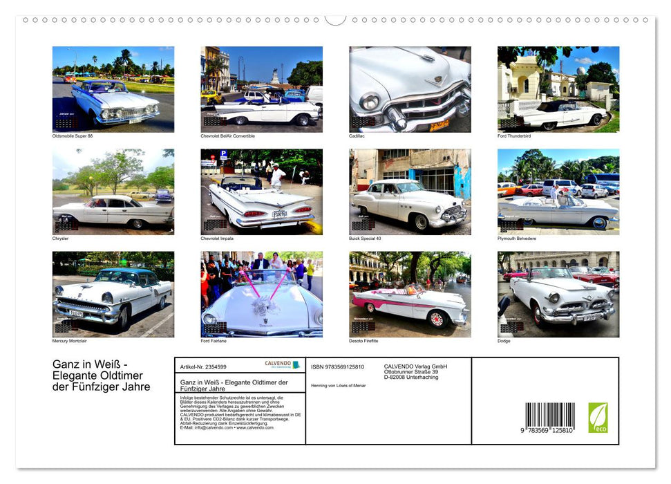 Ganz in Weiß - Elegante Oldtimer der Fünfziger Jahre (CALVENDO Premium Wandkalender 2027)