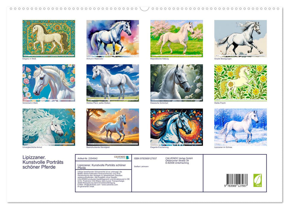 Lipizzaner. Kunstvolle Porträts schöner Pferde (CALVENDO Premium Wandkalender 2027)