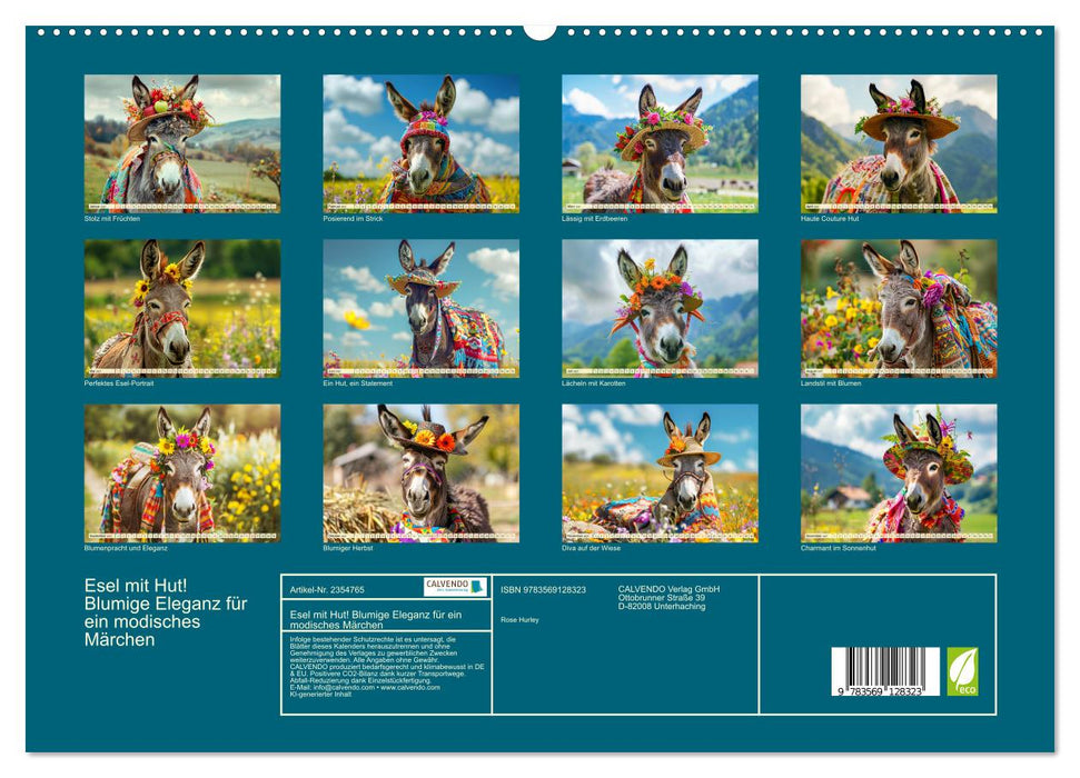 Esel mit Hut! Blumige Eleganz für ein modisches Märchen (CALVENDO Premium Wandkalender 2027)