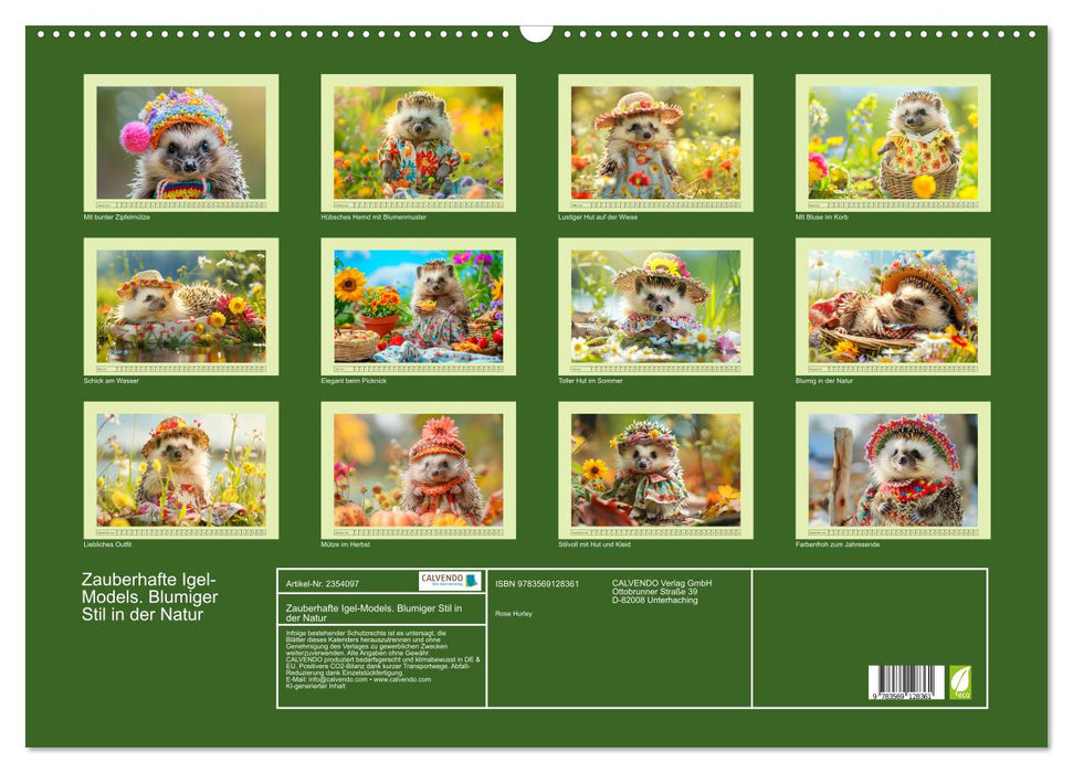 Zauberhafte Igel-Models. Blumiger Stil in der Natur (CALVENDO Wandkalender 2027)