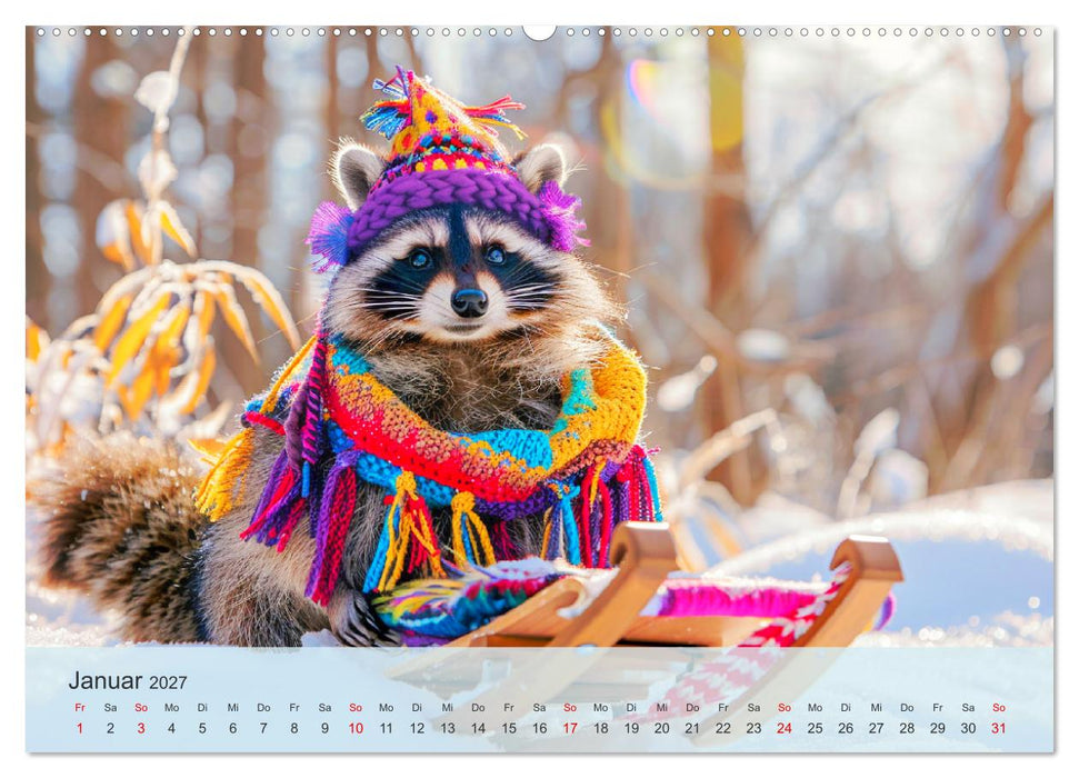 Niedlicher Waschbären-Style. Modisch, elegant und blumig (CALVENDO Wandkalender 2027)