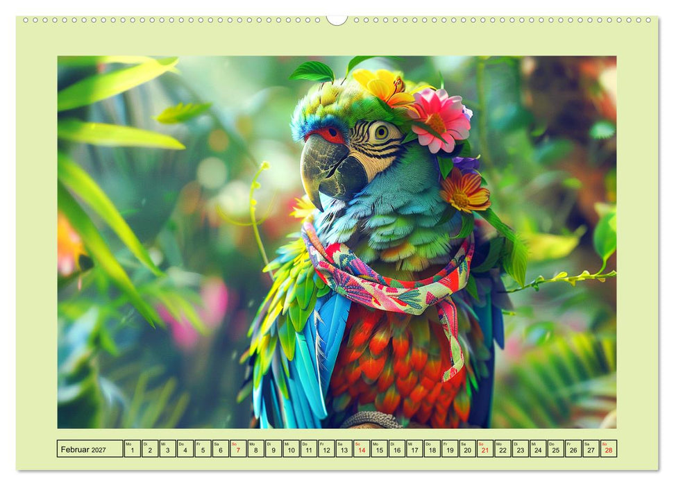 Papageien-Fashion. Farbenfroher Modestil im Dschungel (CALVENDO Premium Wandkalender 2027)