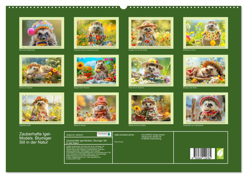 Zauberhafte Igel-Models. Blumiger Stil in der Natur (CALVENDO Premium Wandkalender 2027)