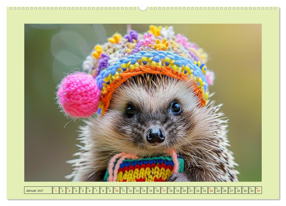 Zauberhafte Igel-Models. Blumiger Stil in der Natur (CALVENDO Premium Wandkalender 2027)