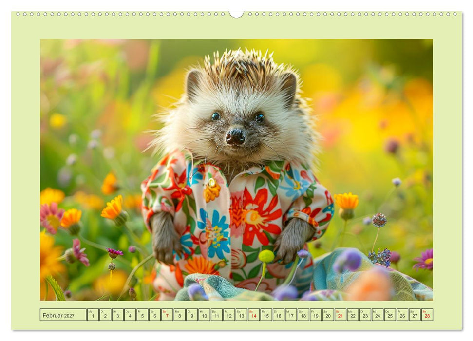 Zauberhafte Igel-Models. Blumiger Stil in der Natur (CALVENDO Premium Wandkalender 2027)