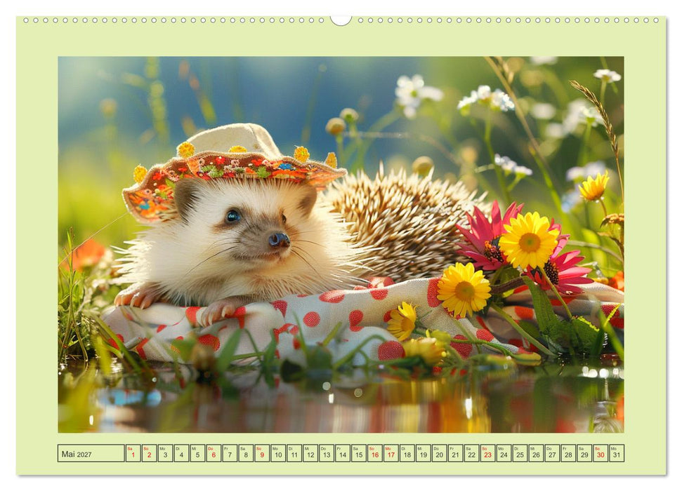 Zauberhafte Igel-Models. Blumiger Stil in der Natur (CALVENDO Premium Wandkalender 2027)