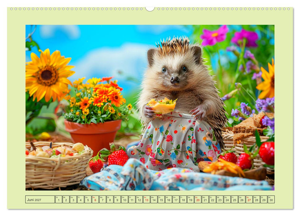 Zauberhafte Igel-Models. Blumiger Stil in der Natur (CALVENDO Premium Wandkalender 2027)