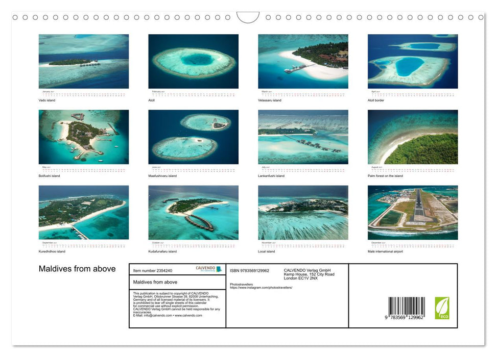 Maldives from above (CALVENDO Monthly Calendar 2027)