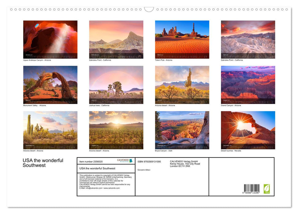 USA the wonderful Southwest (CALVENDO Monthly Calendar 2027)