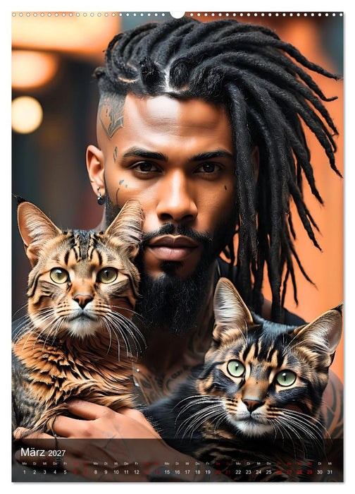 Verschmuste Kerle - Muskeln, Tattoos und Miezekatzen (CALVENDO Premium Wandkalender 2027)