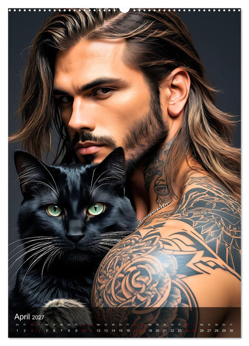 Verschmuste Kerle - Muskeln, Tattoos und Miezekatzen (CALVENDO Premium Wandkalender 2027)