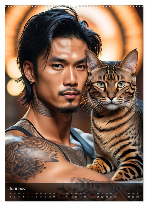 Verschmuste Kerle - Muskeln, Tattoos und Miezekatzen (CALVENDO Premium Wandkalender 2027)