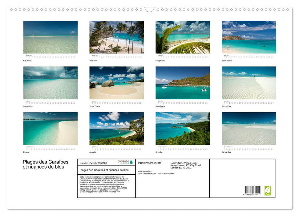Plages des Caraïbes et nuances de bleu (CALVENDO Calendrier mensuel 2027)