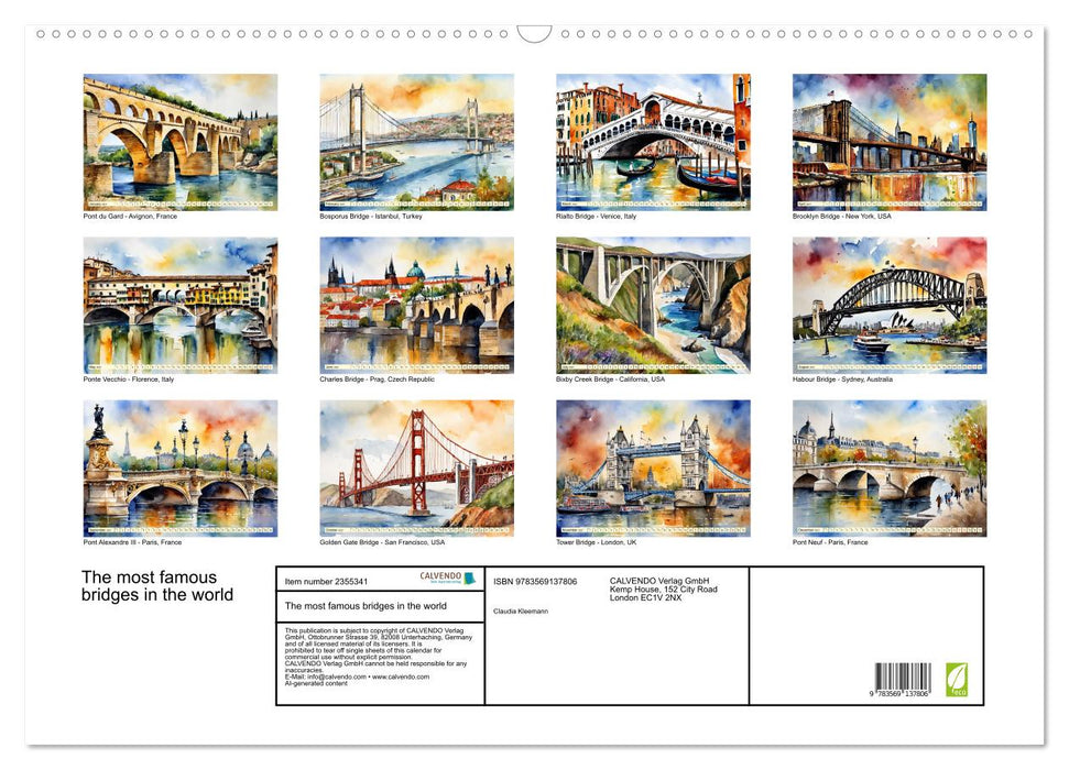 The most famous bridges in the world (CALVENDO Monthly Calendar 2027)