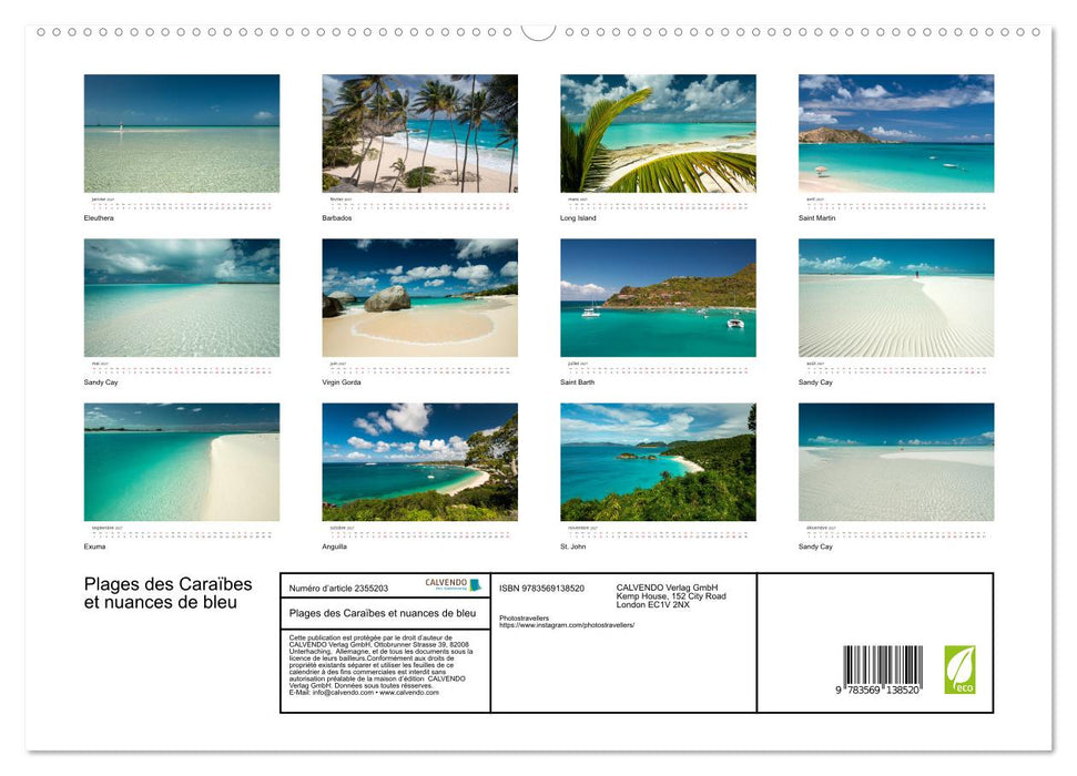 Plages des Caraïbes et nuances de bleu (CALVENDO Calendrier supérieur 2027)
