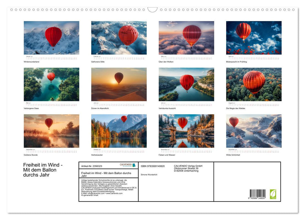Freiheit im Wind - Mit dem Ballon durchs Jahr (CALVENDO Wandkalender 2027)