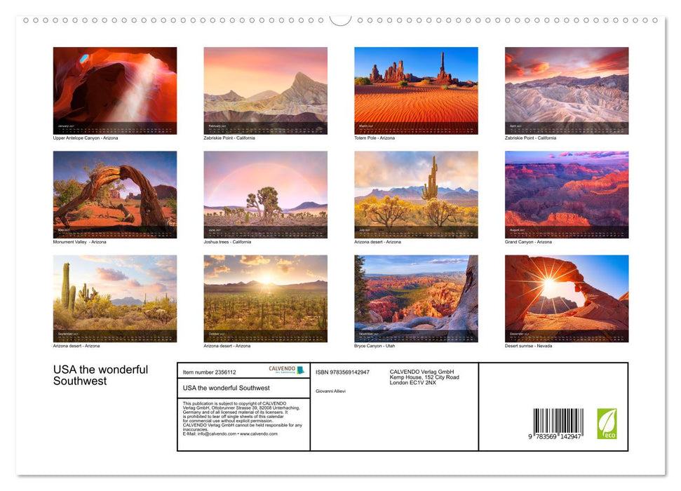 USA the wonderful Southwest (CALVENDO Premium-Calendar 2027)