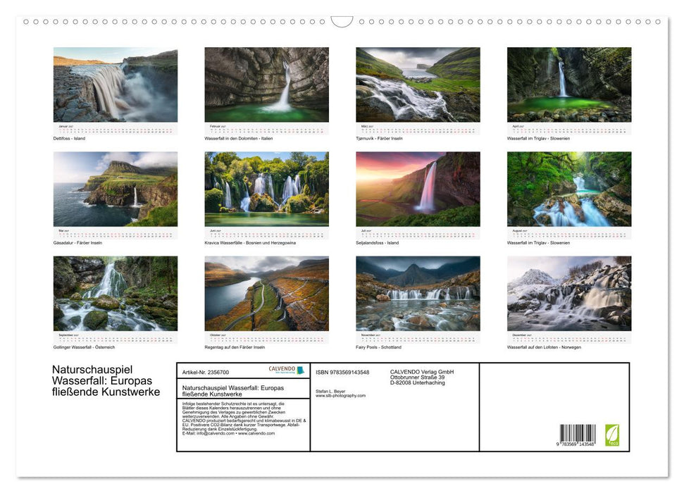 Naturschauspiel Wasserfall: Europas fließende Kunstwerke (CALVENDO Wandkalender 2027)