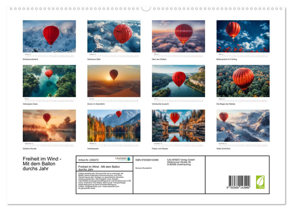 Freiheit im Wind - Mit dem Ballon durchs Jahr (CALVENDO Premium Wandkalender 2027)