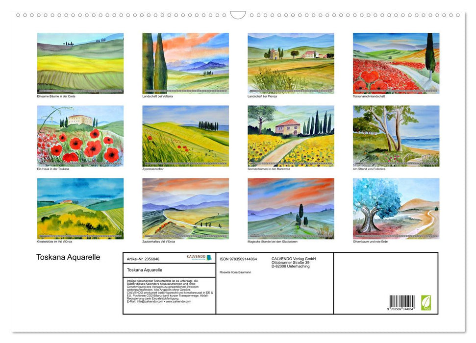 Toskana Aquarelle (CALVENDO Wandkalender 2027)