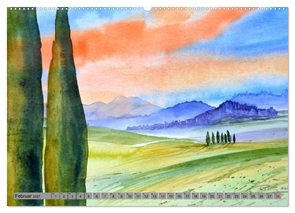 Toskana Aquarelle (CALVENDO Wandkalender 2027)