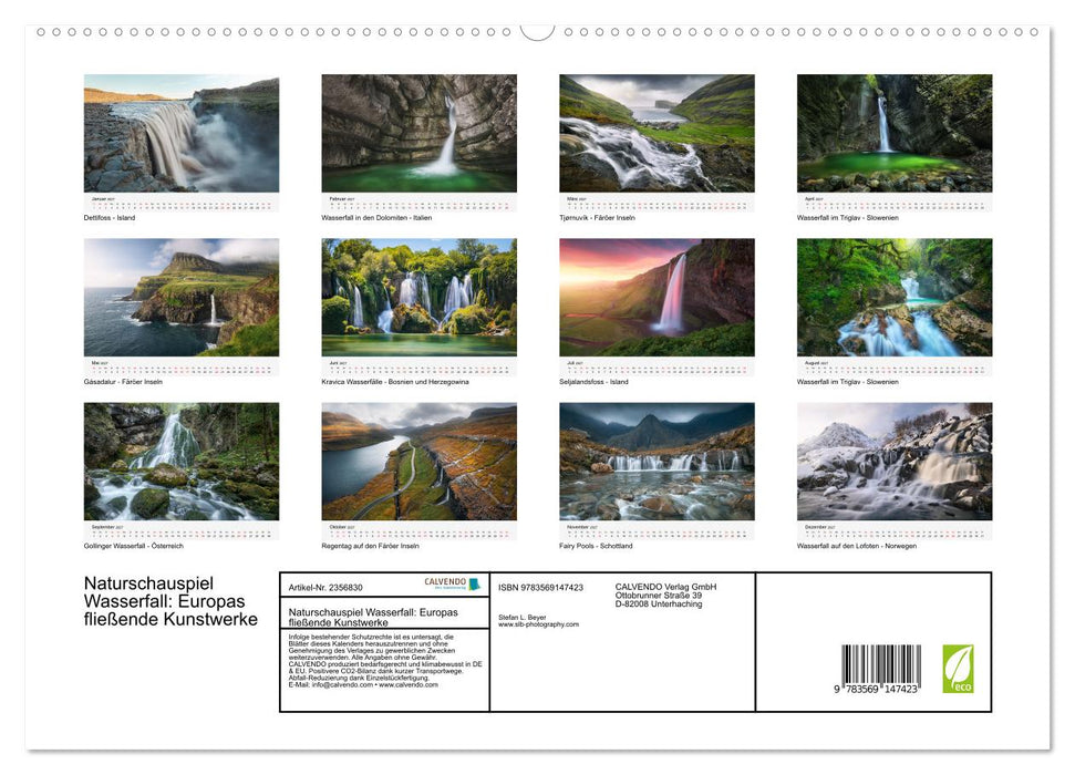 Naturschauspiel Wasserfall: Europas fließende Kunstwerke (CALVENDO Premium Wandkalender 2027)