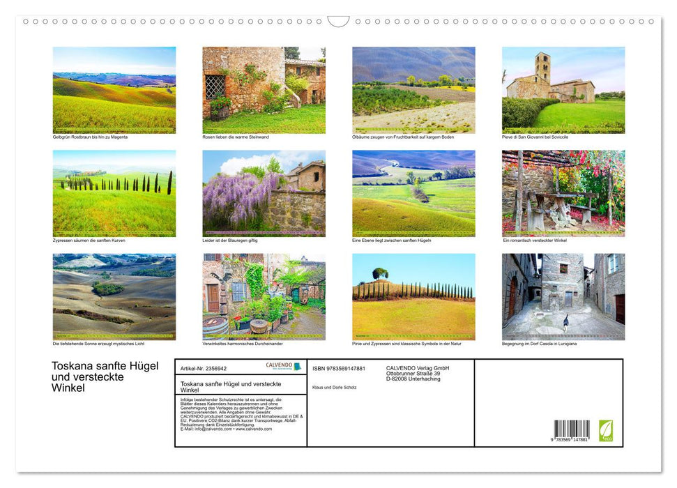 Toskana sanfte Hügel und versteckte Winkel (CALVENDO Wandkalender 2027)